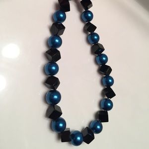 Geometric black and blue acrylic bead necklace